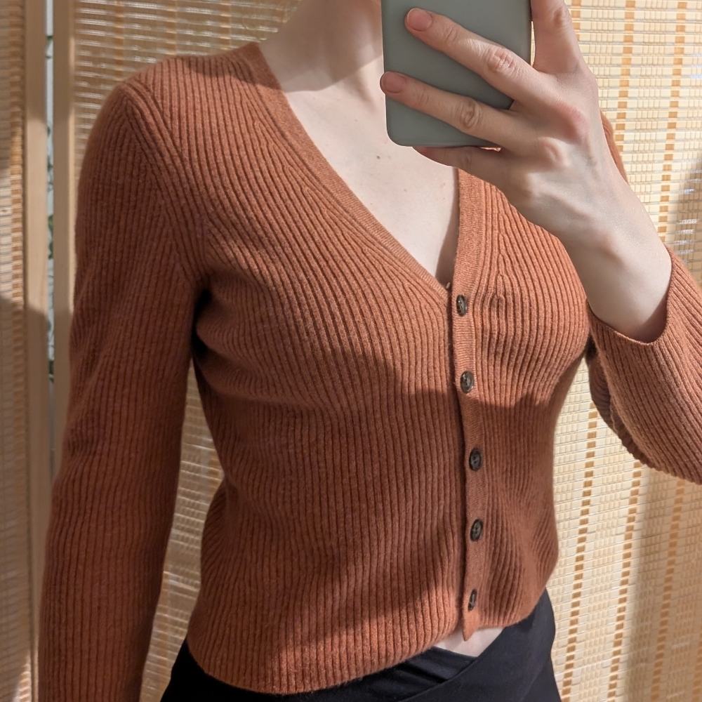 Burnt Orange Cashmere Cropped Cardigan Naadam Orange Size M
